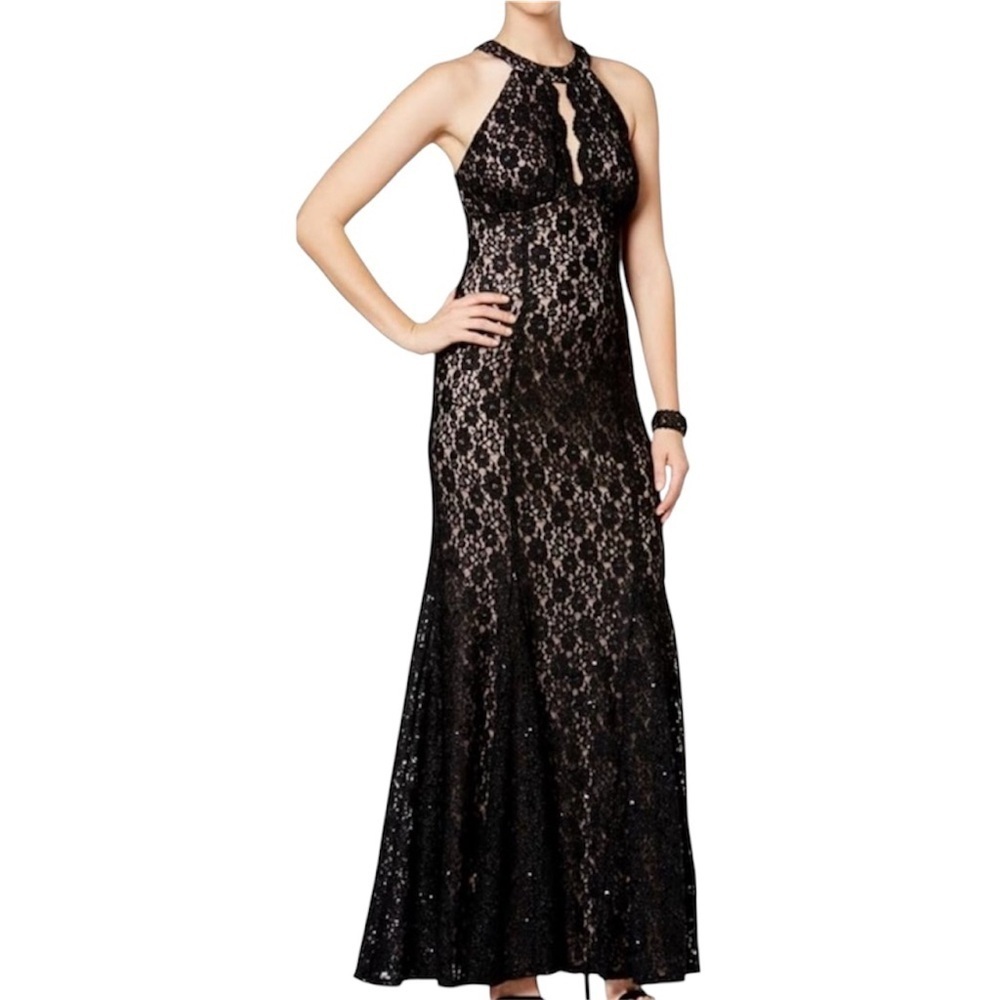 Night Way Collections Wedding/ Gala Black Halter Maxi Gown Dress Size 10